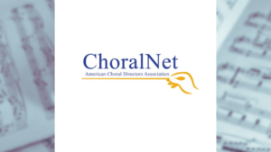 ChoralNet logo with conducting hand and button with music background