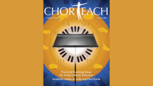ChorTEACH - blue and gold circle with black music stand