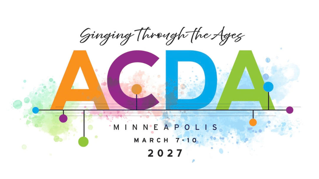 ACDA National Conference 2027 Logo with teal, orange, pink and purple colors